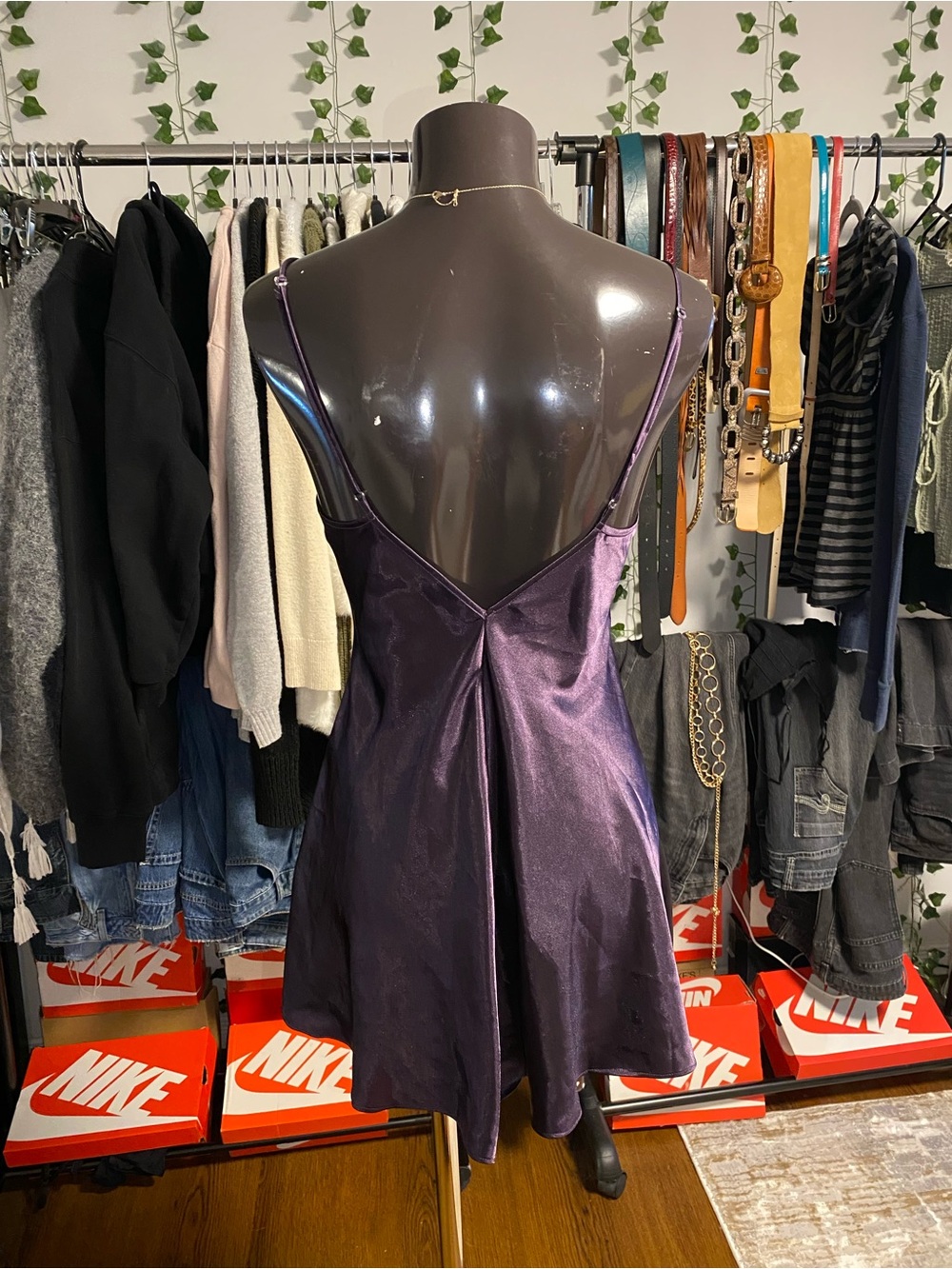 La Senza Satin Lace-Up Slip Dress - Dark Purple - Picture 5 of 6